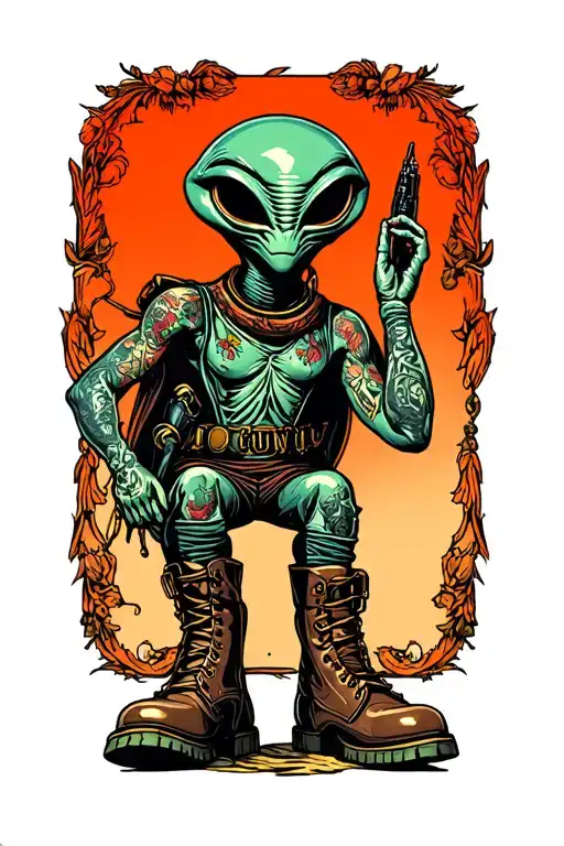 Alien Wearing Combat Boots And