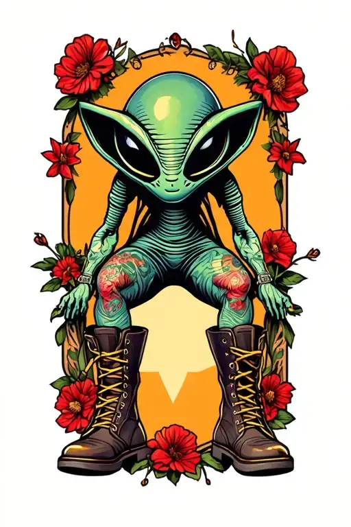 Alien Wearing Combat Boots And