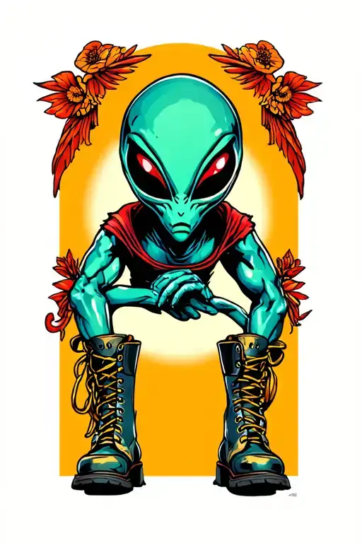 Alien Wearing Combat Boots And