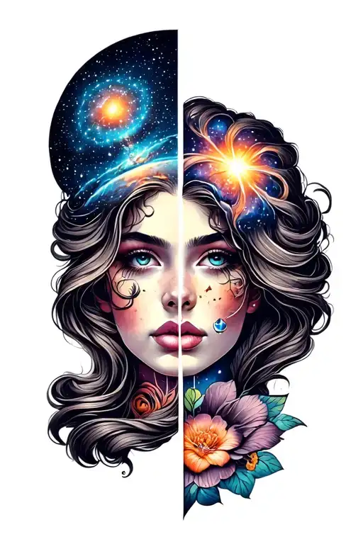 Female Head Cut In Half Horizontally With A Galaxy Inside Of The Cut