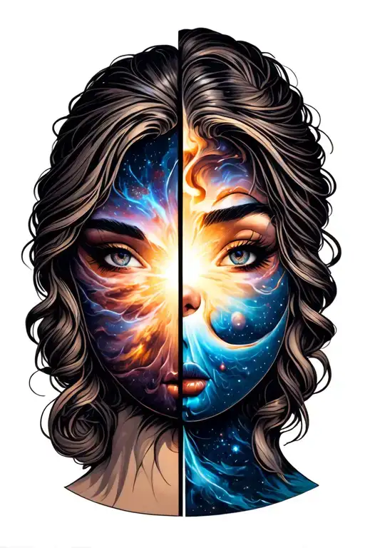 Female Head Cut In Half Horizontally With A Galaxy Inside Of The Cut