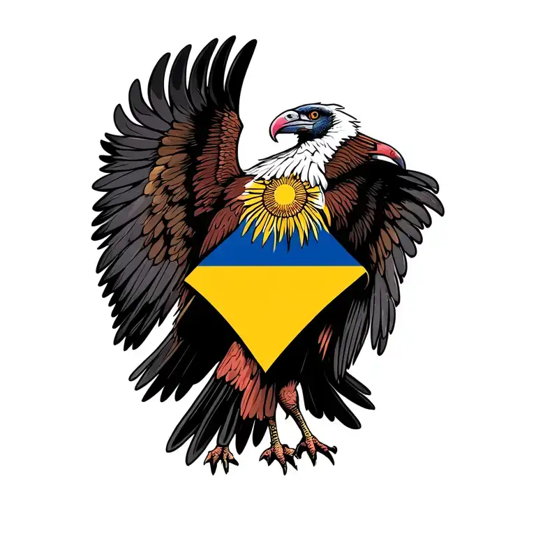 Colombia Andean Condor With Its Wings Spread And A Colombian Flag