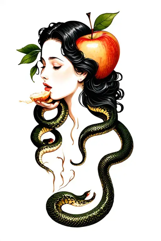 Eve Eating The Apple And Snake Coiled