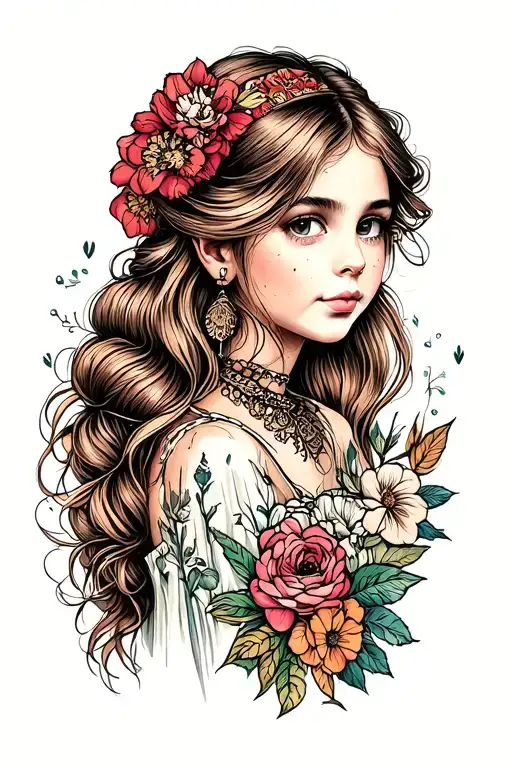 Portrait Style Tattoo Of Daughter