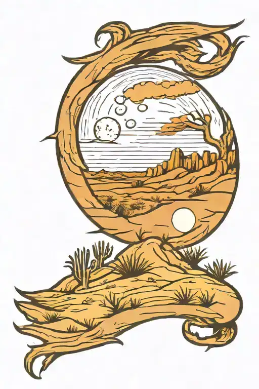 Cresent Moon Over A Dry Desert Land