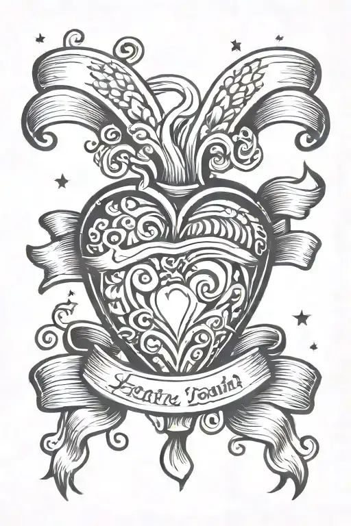 American Traditional Heart With Banner Ribbon Across