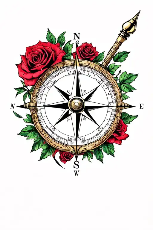 Traditional Compass And Woman With Roses