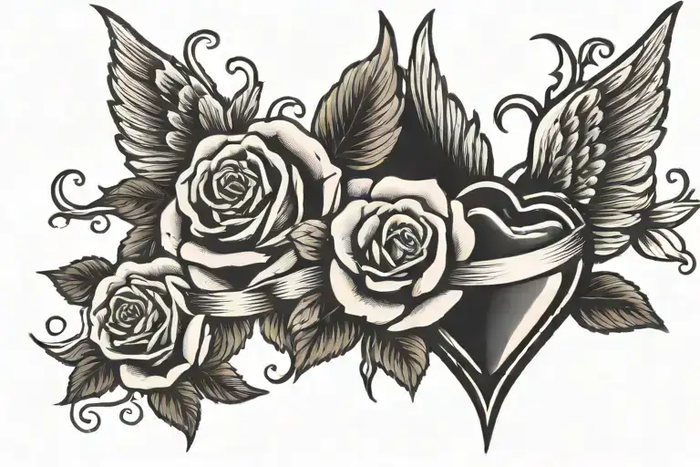 Love Heart With Wings And Rose Intertwined
