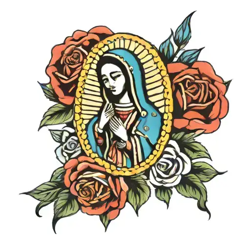 Virgen De Guadalupe Mexican With Roses