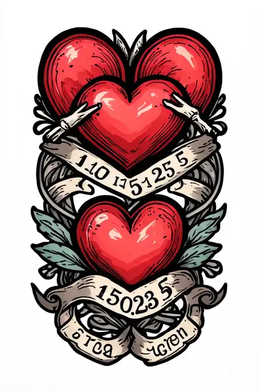 Black And Gray American Traditional Two Hearts With Two Dates 1-15-25 10-12-22