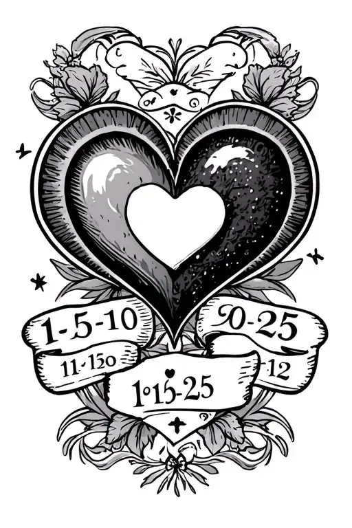 Black And Gray American Traditional Two Hearts With Two Dates 1-15-25 10-12-22