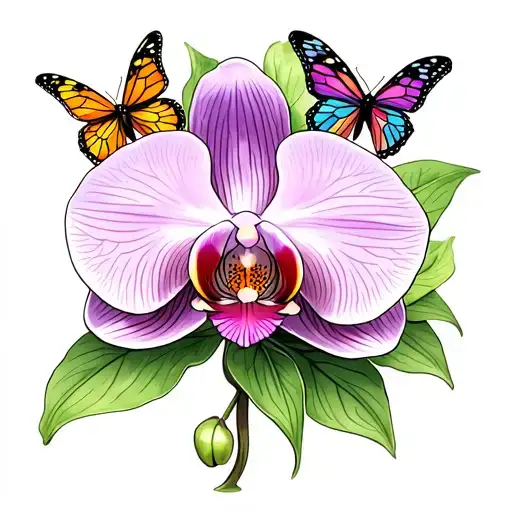 Orchid With Butterflies On Ankle