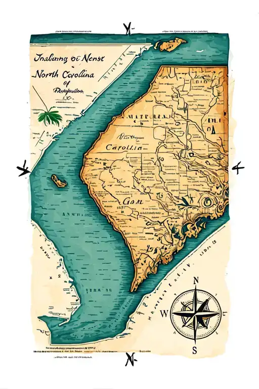 Cartographer Map Of North Carolina Coast With Compass