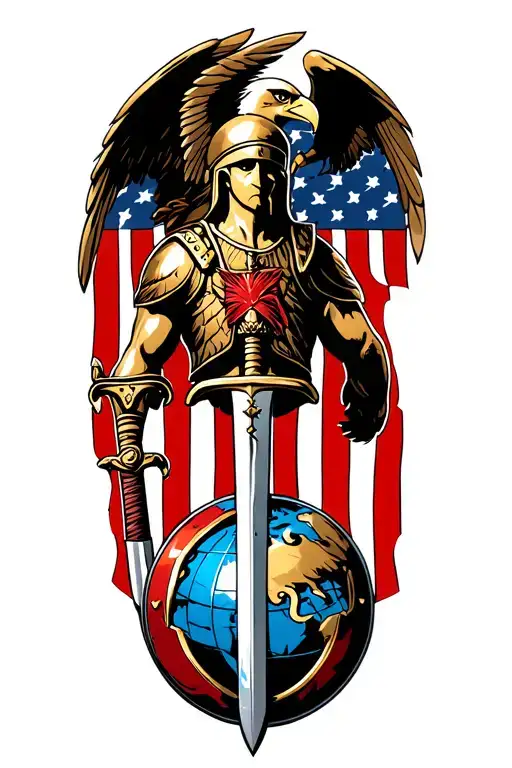 Spartan Warrior With Sword And Shield With Eagle Globe And Anchor