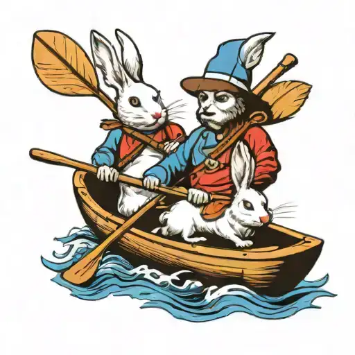 Three White Rabbits With Blue Eyes Kayaking