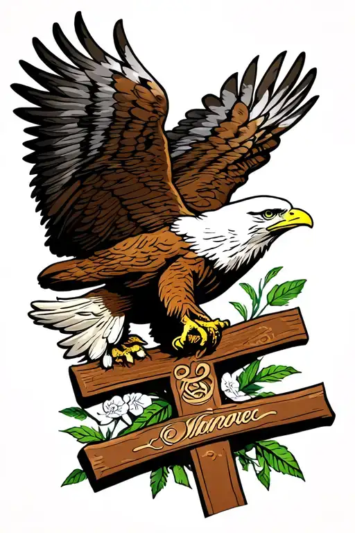American Eagle Propped On Cross