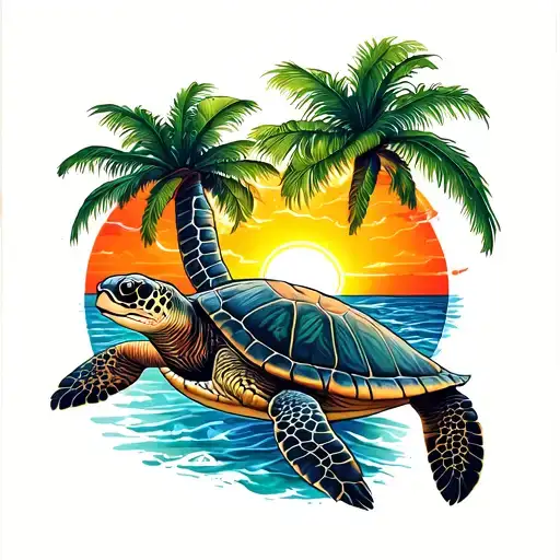 Sea Turtle Beach Sunset