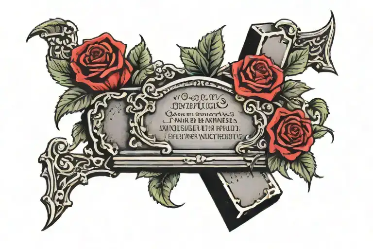 Gravestone With Red Roses Wrapped Around It With The Leaves As Death Dates Of Loved Ones