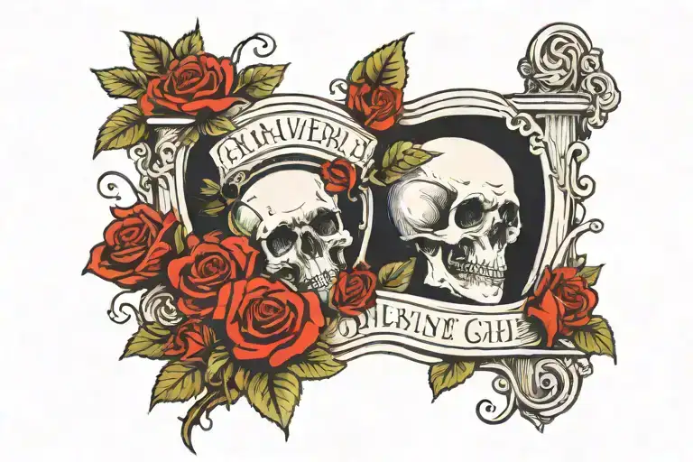 Gravestone With Red Roses Wrapped Around It With The Leaves As Death Dates Of Loved Ones