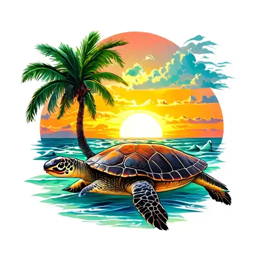 Sea Turtle Beach Sunset