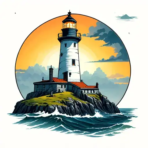 Fastnet Rock Lighthouse In Foggy Dawn