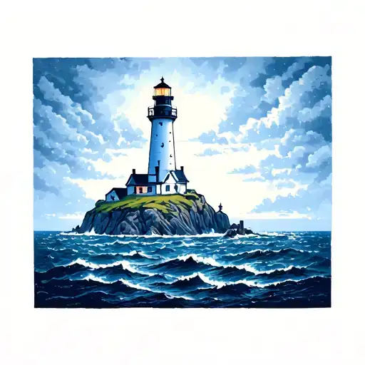 Fastnet Rock Lighthouse In Foggy Dawn Bluish Aura