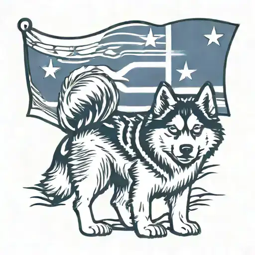 Husky Dog Lithuanian Flag Waving New Zealand Islands