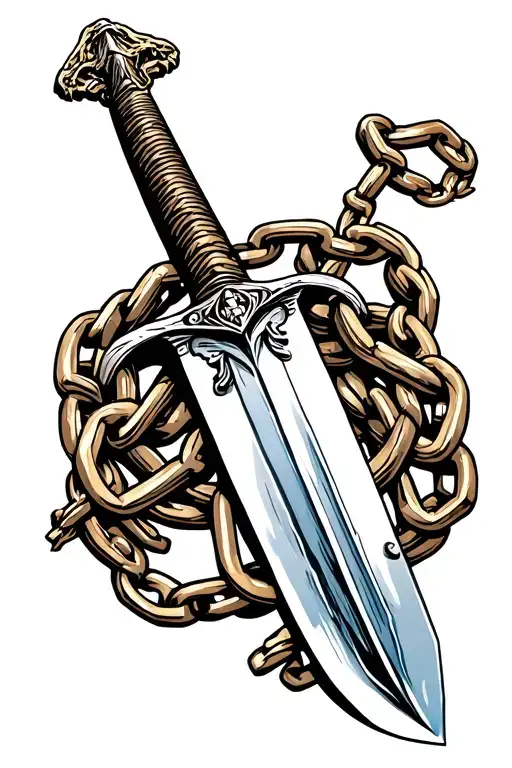 The Sword Shrouded In A Chain Around The Forearm Is Interrupted From Below