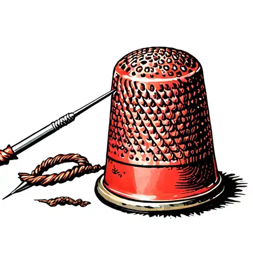 Red Thimble With Threaded Needle