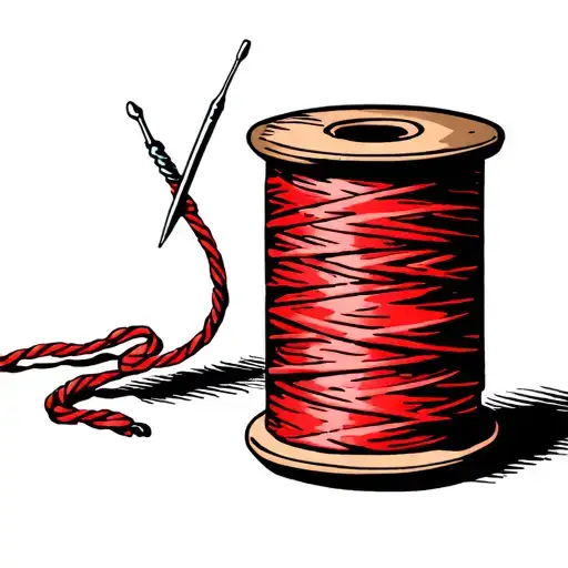 Red Spool Of Thread With Threaded Needle