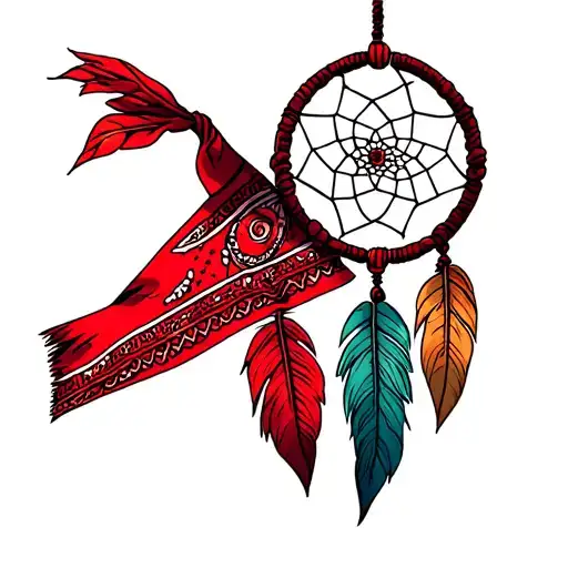 Red Bandana Wrapped Around A Dream Catcher