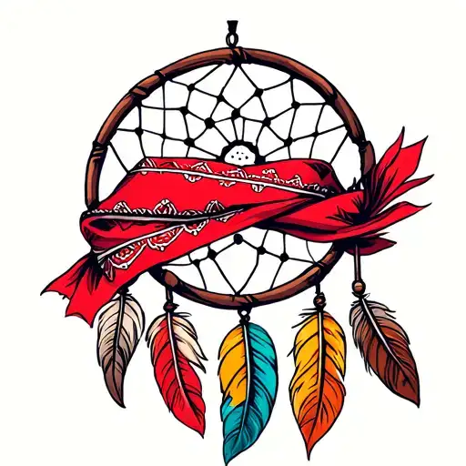 Red Bandana Wrapped Around A Dream Catcher