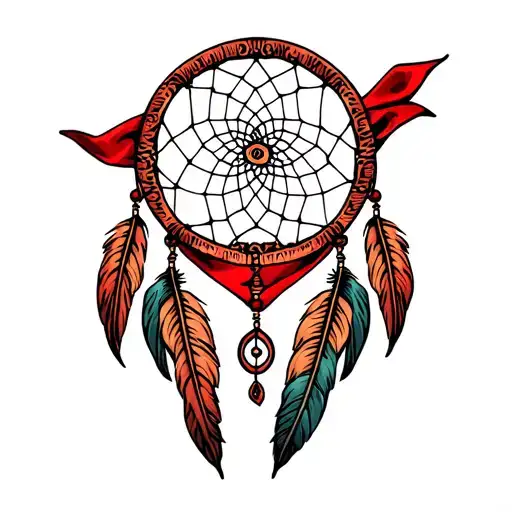 Red Bandana Wrapped Around A Dream Catcher