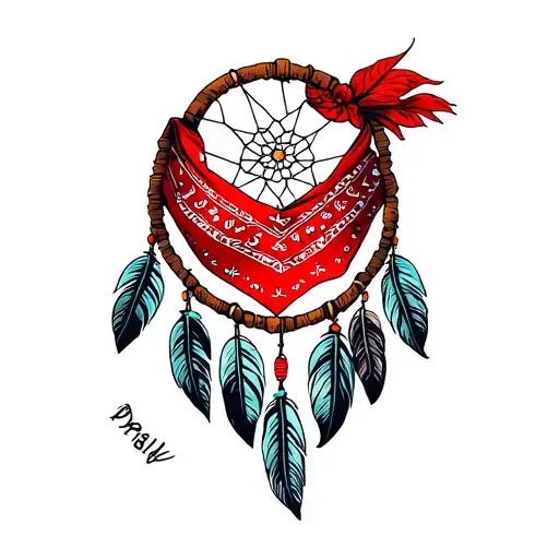 Red Bandana Wrapped Around A Dream Catcher