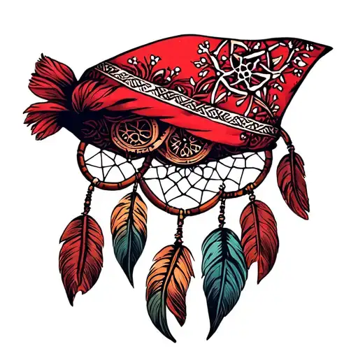 Red Bandana Wrapped Around A Dream Catcher