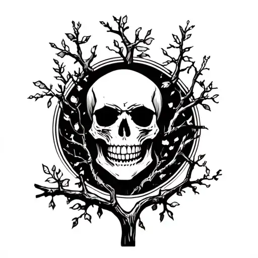 Skull And Tree Branch
