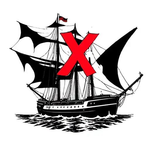 Black And White Schooner With Big Red X Over It