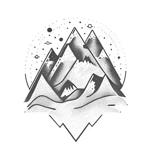 A Minimalist Design Of A Mountain Landscape With A Mortar Shell Embedded In One Of The Peaks