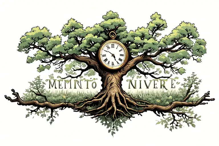Memento Mori Memento Vivere Growing Tree With Ticking Clock