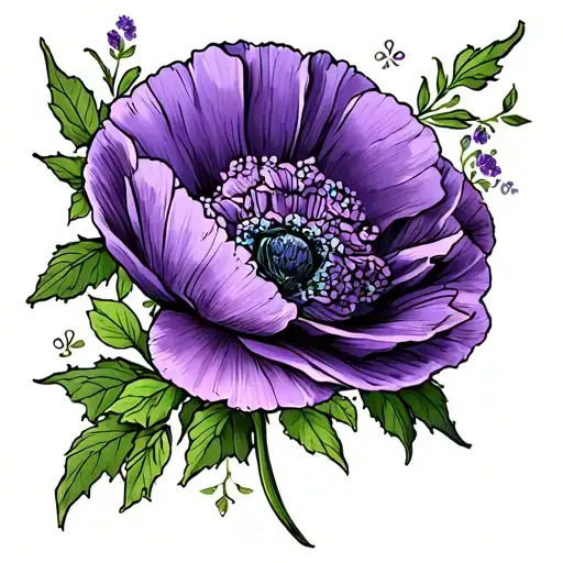 Masculine Tattoo With Lilac And Poppy Flower