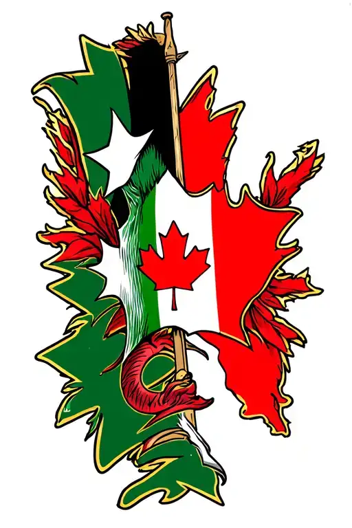 Canadian And Nigerian Flag Intertwined