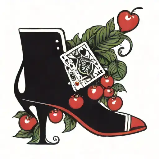 Red And Black High Heels Red Cherries And King Of Hearts Card