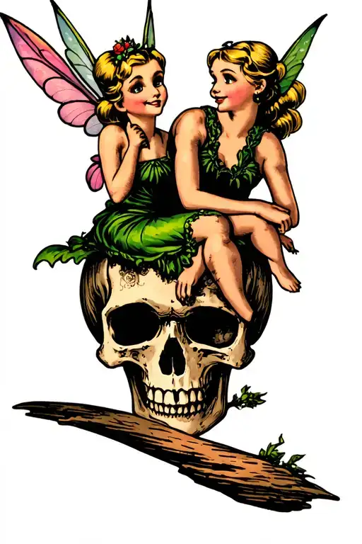 Tinkerbell Sitting On A Skull