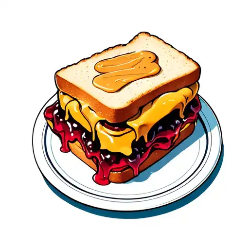 Oozing Peanut Butter And Jelly Sandwich On A Plate