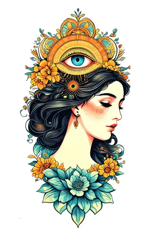 A Beautiful And Enlightened Being Has A Third Eye On Her Forehead