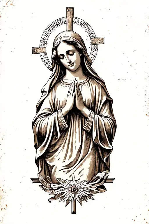 Virgin Mary Praying With Crosses