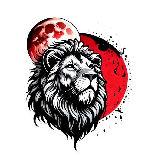 Lion And Blood Moon