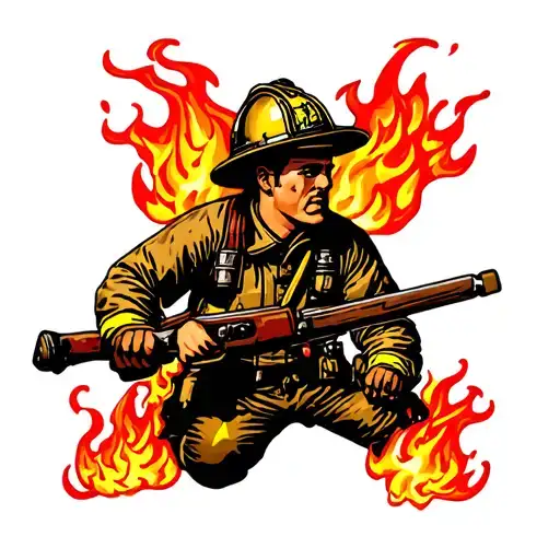 Firefighter Battling Flames