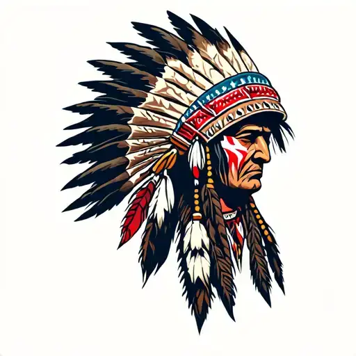 Native American Indian Chief With Head Dress And War Paint