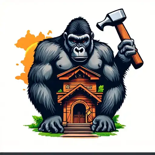 Gorilla Building House With Hammer